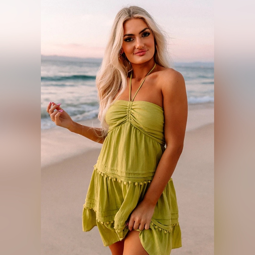 Mustard Seed Light Green "Meet For Drinks" Halter Mini Dress Size Medium - Picture 5 of 10